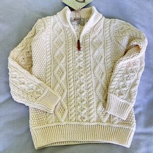 Aran Sweater Market 1/2 Zip Sweater Kids 8-11 Cream Merino Wool Cable Knit Z4559